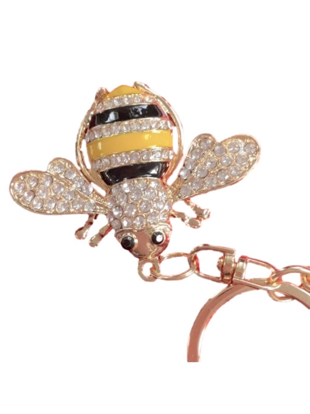 Yellow Black Bumble Bee Rhinestone Keychain Purse Charm